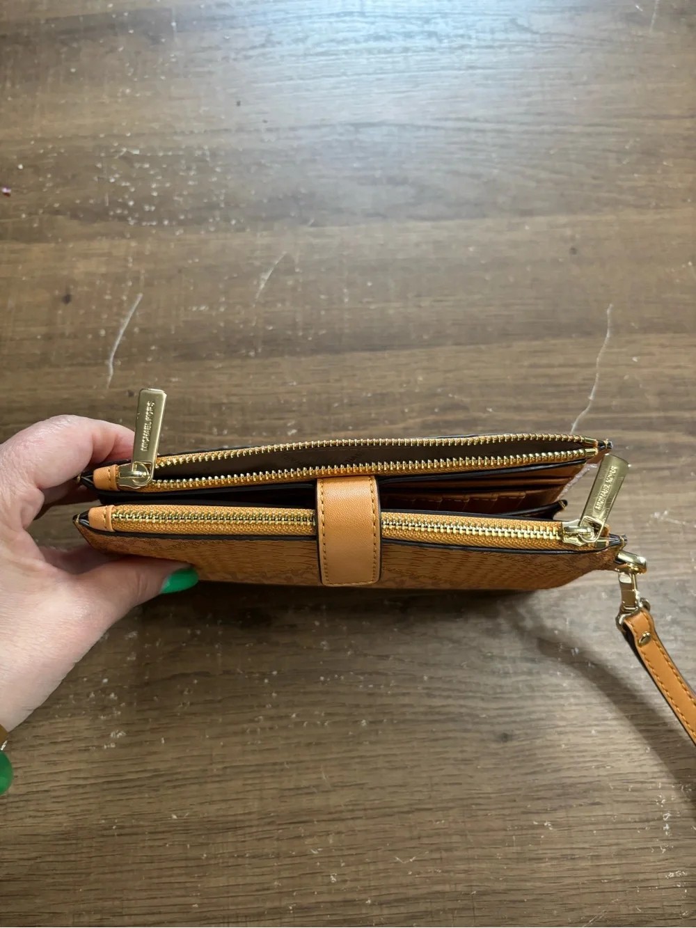 Michael Kors Brown Tan Logo-Accent Wristlet